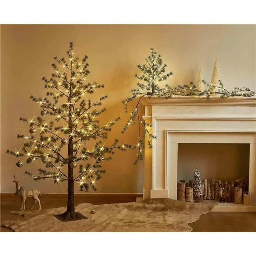 Lighted Christmas Pine Garland Battery Operated with Timer 6FT 48 Warm